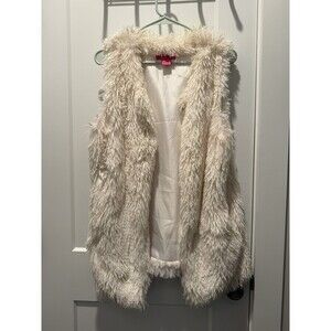 Betsey Johnson Womens Shag Faux Fur Vest White M Polyester Lined Winter Pockets